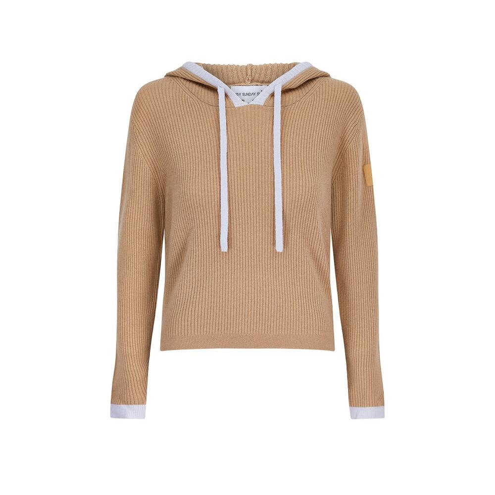 Tan Ribbed Hoodie Sweatshirt